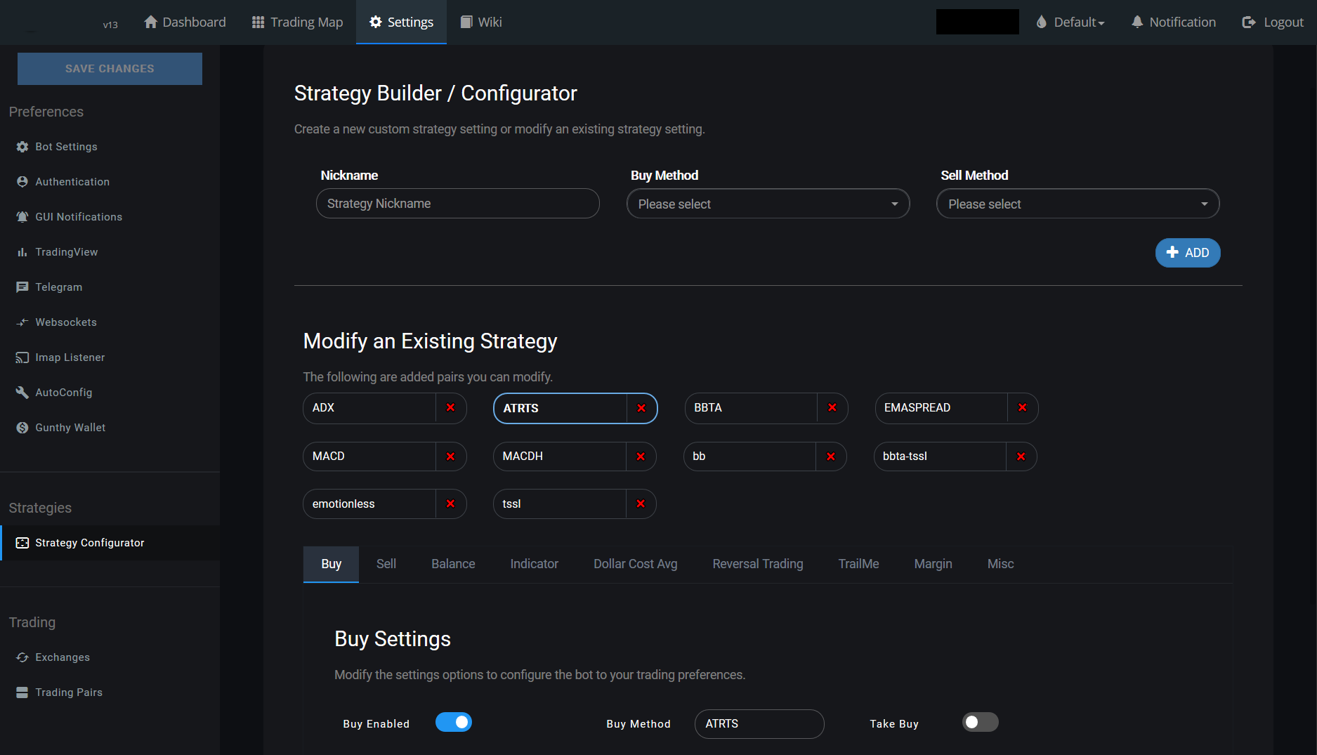 Coinbot strategy configurator